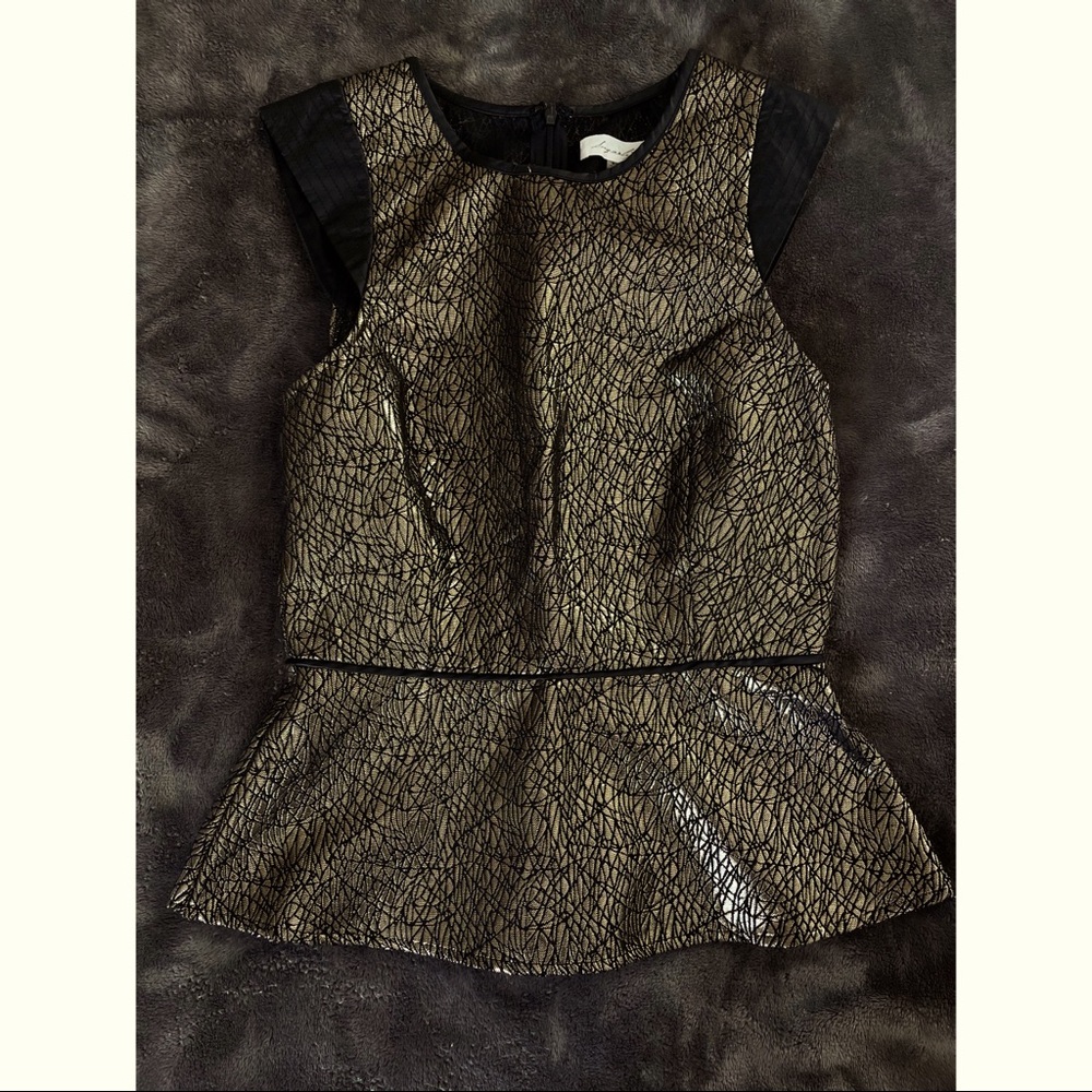 Gold & faux leather peplum top